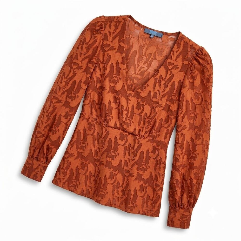 EVA FRANCO Burnout Velvet Blouse Orange Womens XS